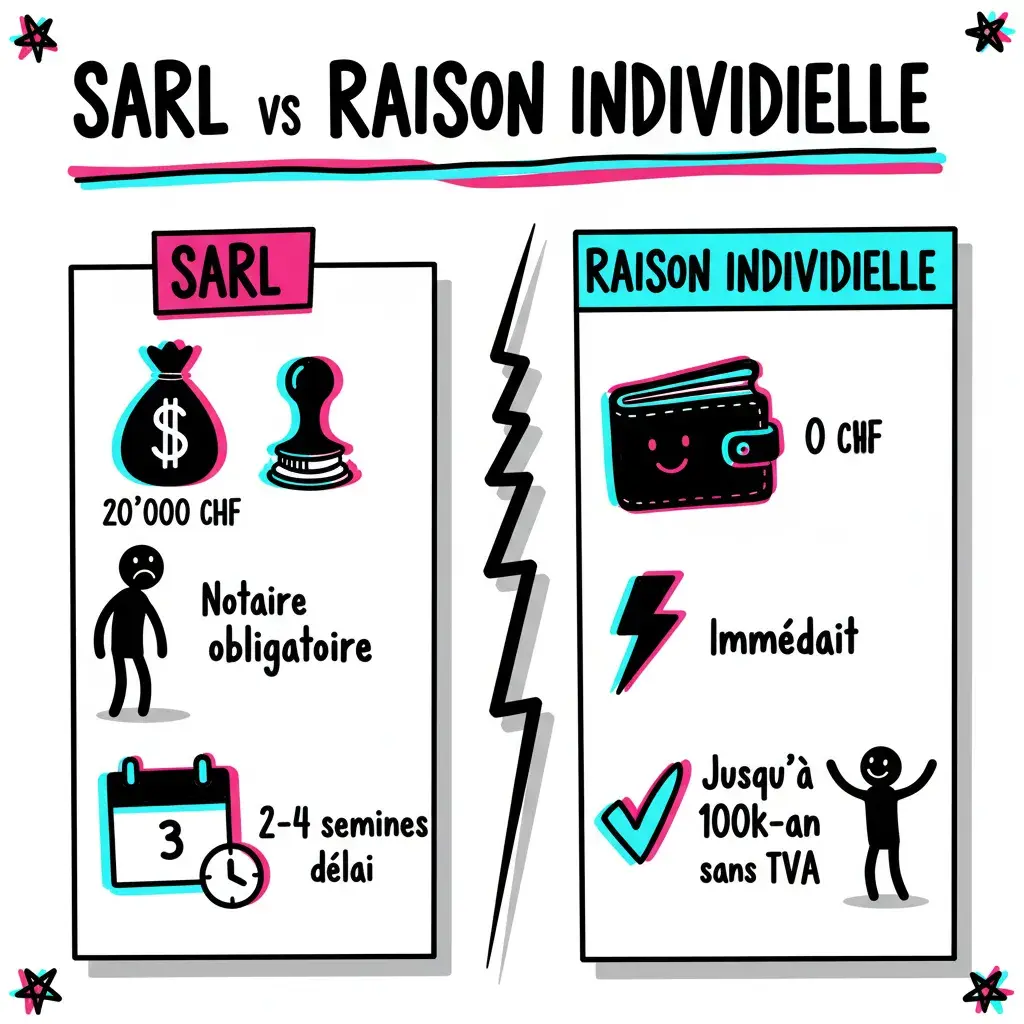 Infographie comparant Sàrl vs Raison Individuelle en Suisse